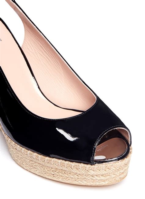 black patent espadrille wedges.